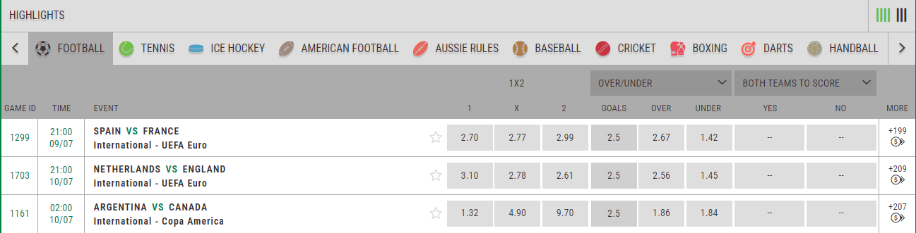 Luckster Football Betting Markets