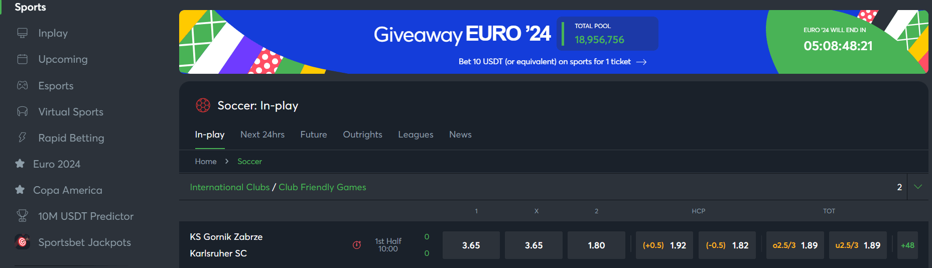 Sportsbet.io Football Markets
