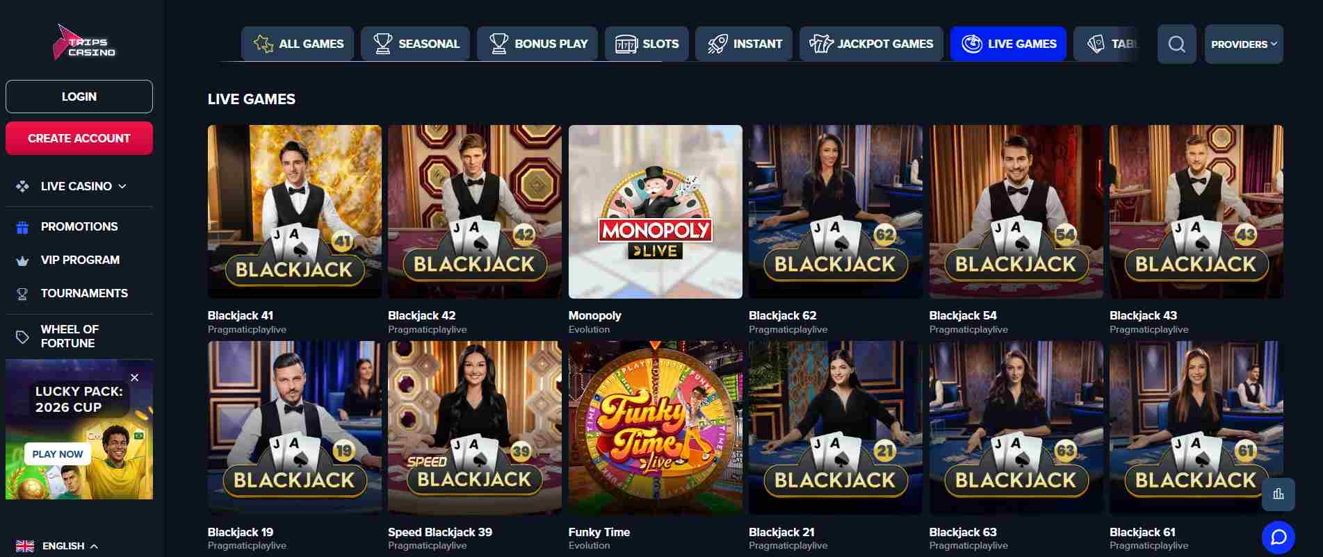 Trips Casino Live Dealer Games