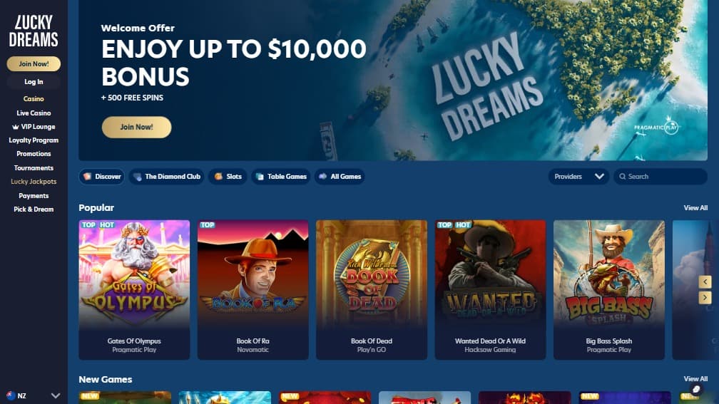 Lucky Dreams casino homepage