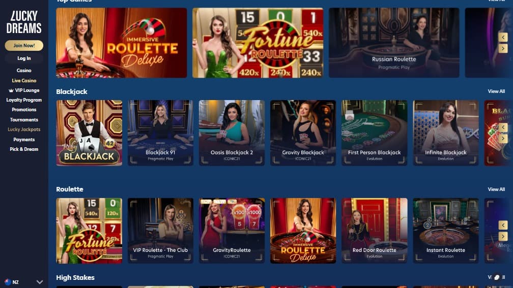 Lucky Dreams casino live casino games