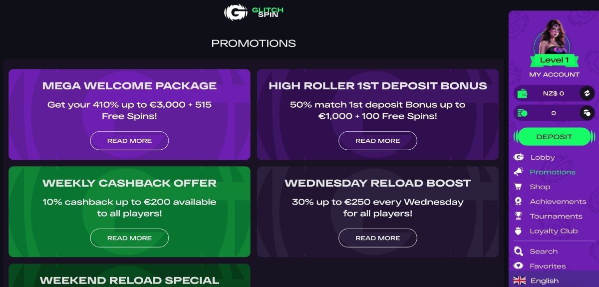 glitchspin casino bonuses