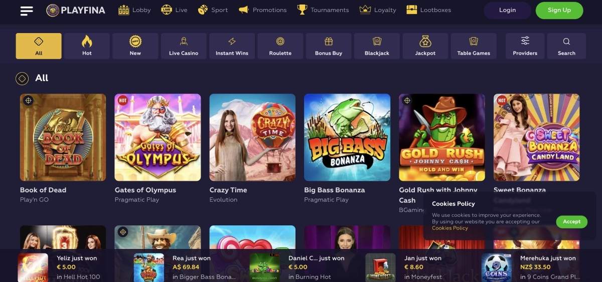 Playfina Casino games