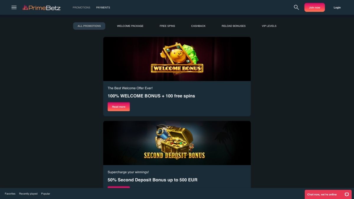 primebetz casino bonus