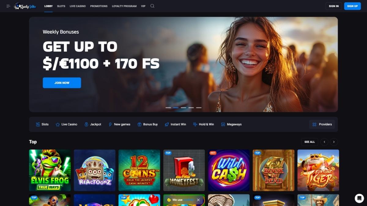 lucky vibe casino desktop view