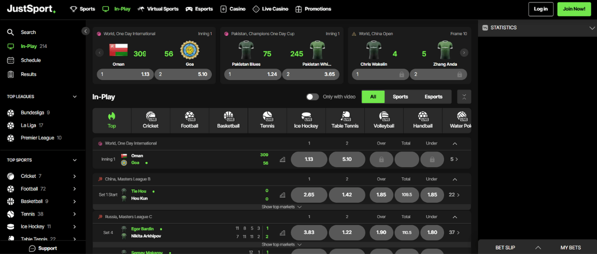 JustSport In-Play Betting
